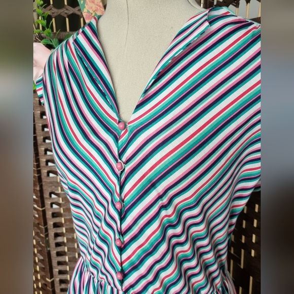 Vintage 70s Stripy Midi Dress fits size 10/12 - Picture 3 of 5
